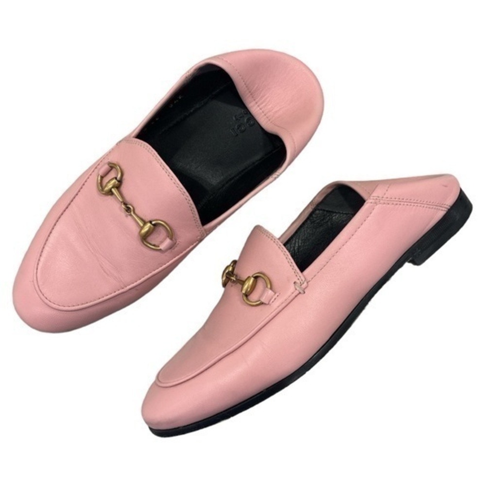 GUCCI Brixton Perfect Pink Leather Horsebit Loafers Size 36